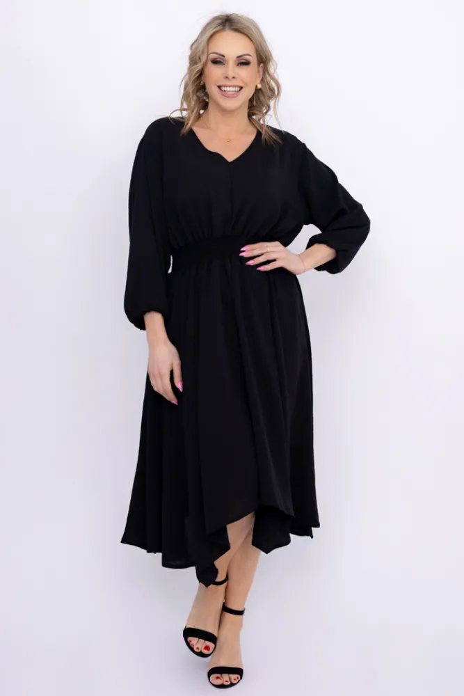 Polski Czarna Sukienka z marszczeniem MILIO