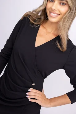 Włoski Czarna Sukienka z marszczeniem KAMPOZI