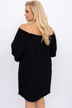 Polski Czarna Sukienka z marszczonymi rękawami LERTIA