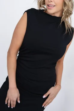 Włoski Czarna Sukienka z marszczeniami VERMINA