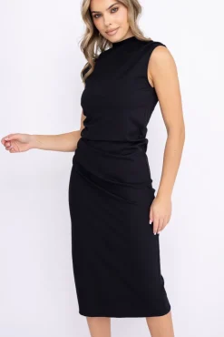 Włoski Czarna Sukienka z marszczeniami VERMINA