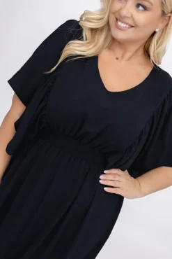 Polski Czarna Sukienka z marszczeniem VELUZINO