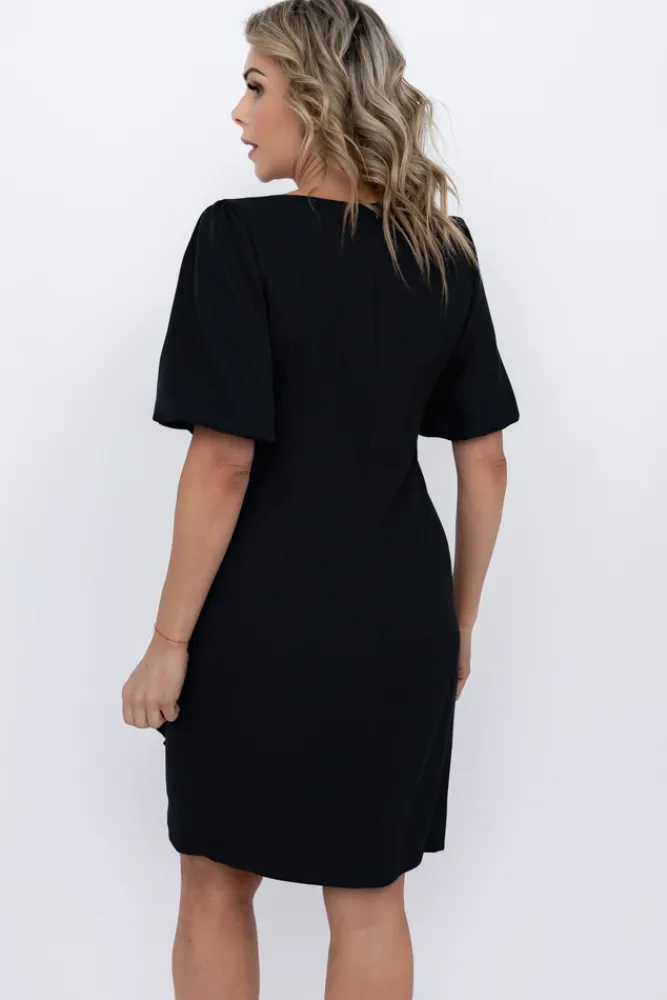 Polski Czarna Sukienka z marszczeniem TORIO