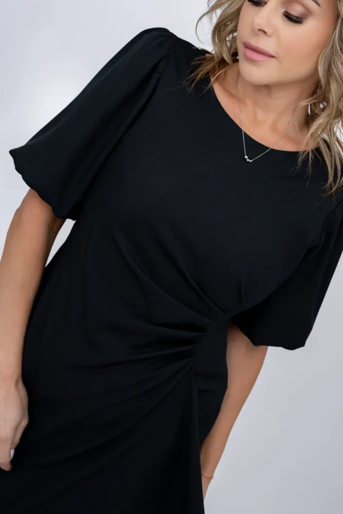 Polski Czarna Sukienka z marszczeniem TORIO