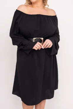 Polski Czarna Sukienka z marszczonymi rękawami ALBEGA