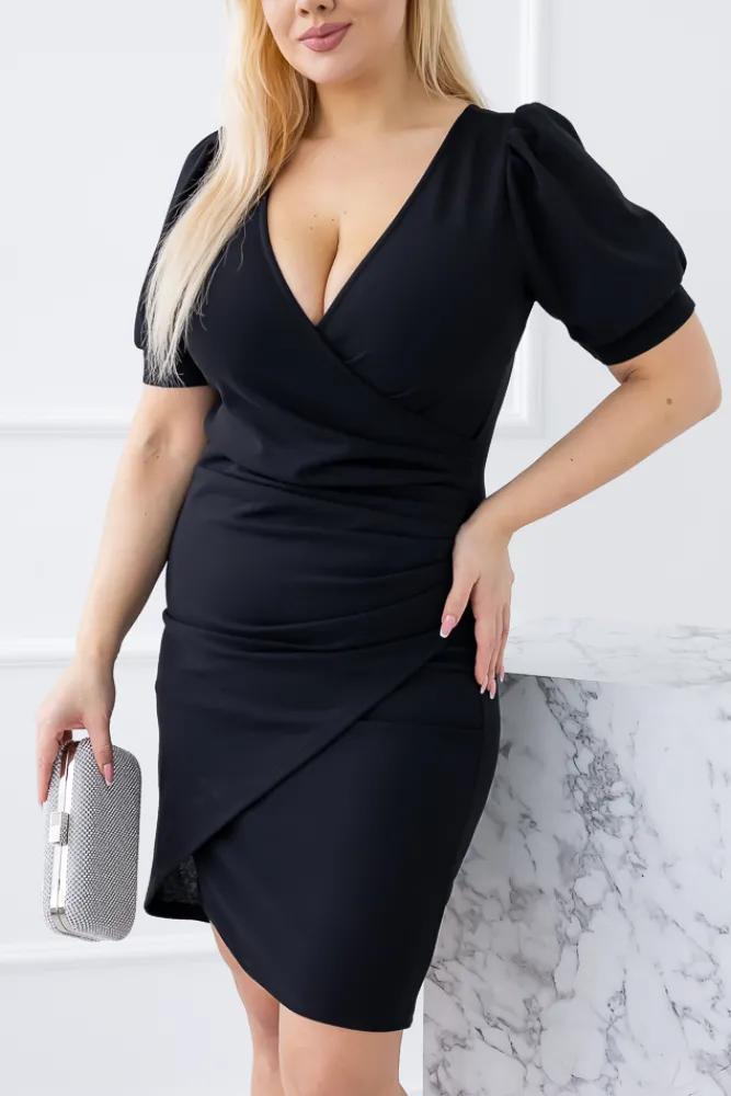 Włoski Czarna Sukienka z marszczeniem XIOPI