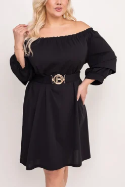 Włoski Czarna Sukienka z paskiem VOUGI