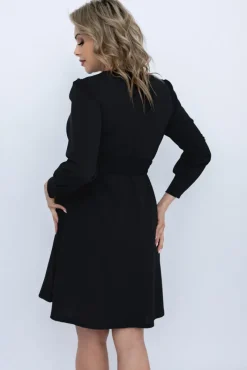 Włoski Czarna Sukienka z paskiem SARMANIA