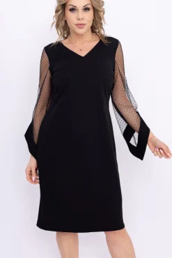 Polski Czarna Sukienka z prześwitującymi rękawami KASTELLA Wzór 1