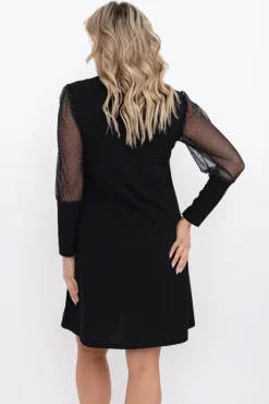 Włoski Czarna Sukienka z prześwitującymi rękawami AMBROZI Wzór 1