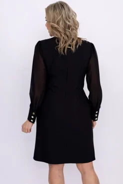 Polski Czarna Sukienka z prześwitującymi rękawami BITUMI