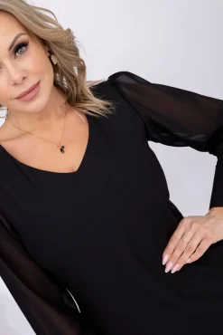 Polski Czarna Sukienka z prześwitującymi rękawami BITUMI