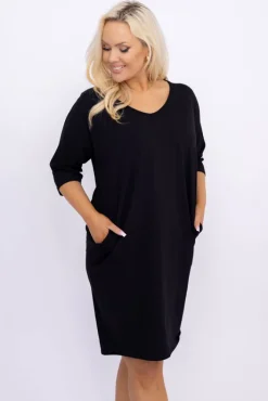 Polski Czarna Sukienka z rozcięciem LAJLA