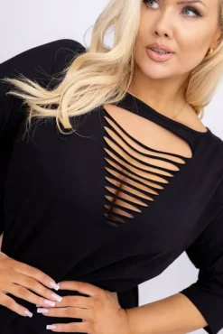 Polski Czarna Sukienka z rozcięciem LAJLA