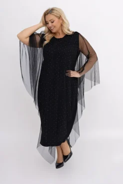 Włoski Czarna Sukienka z siateczką BASTORIA Wzór 1