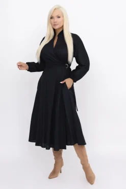 Włoski Czarna Sukienka z wiązaniem SIMENTUI