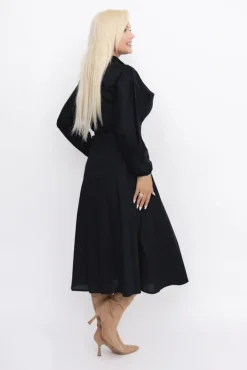 Włoski Czarna Sukienka z wiązaniem SIMENTUI