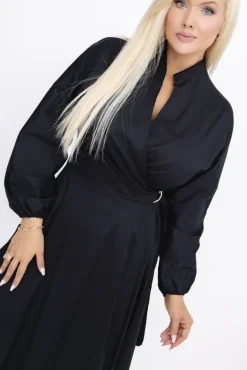 Włoski Czarna Sukienka z wiązaniem SIMENTUI