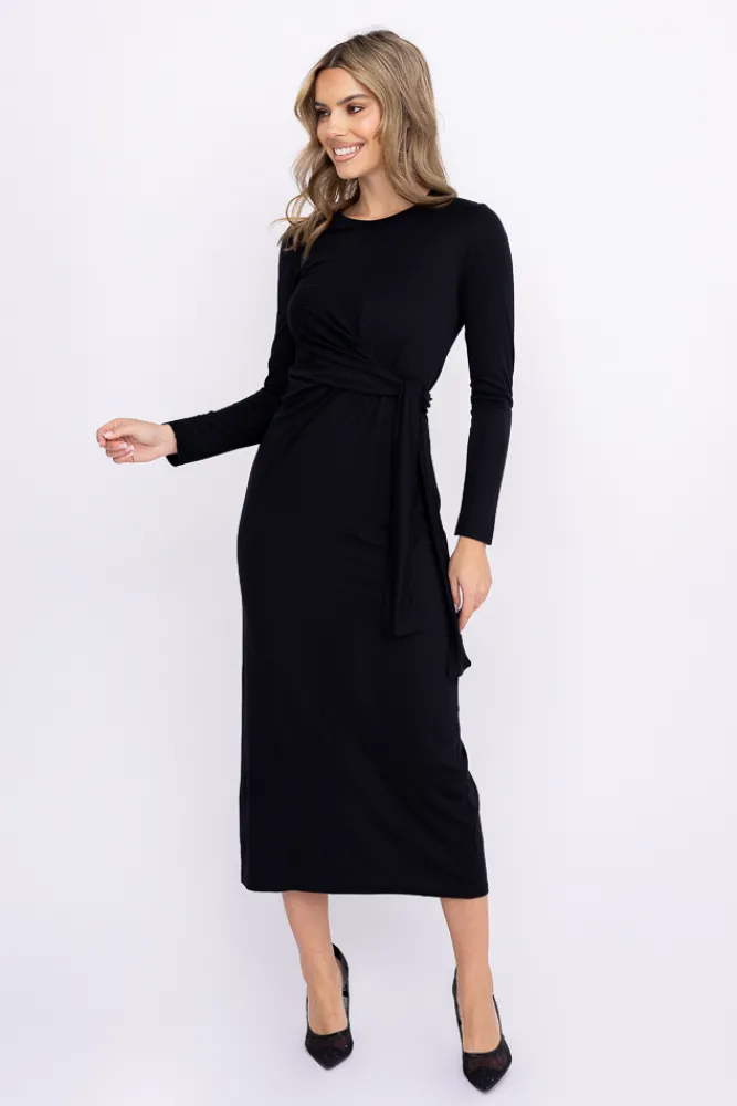 Włoski Czarna Sukienka z wiązaniem MERGA