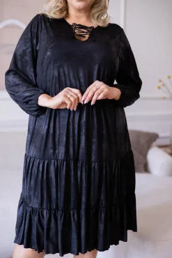 Polski Czarna Sukienka z wiązanym dekoltem LENTI