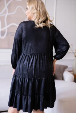 Polski Czarna Sukienka z wiązanym dekoltem LENTI