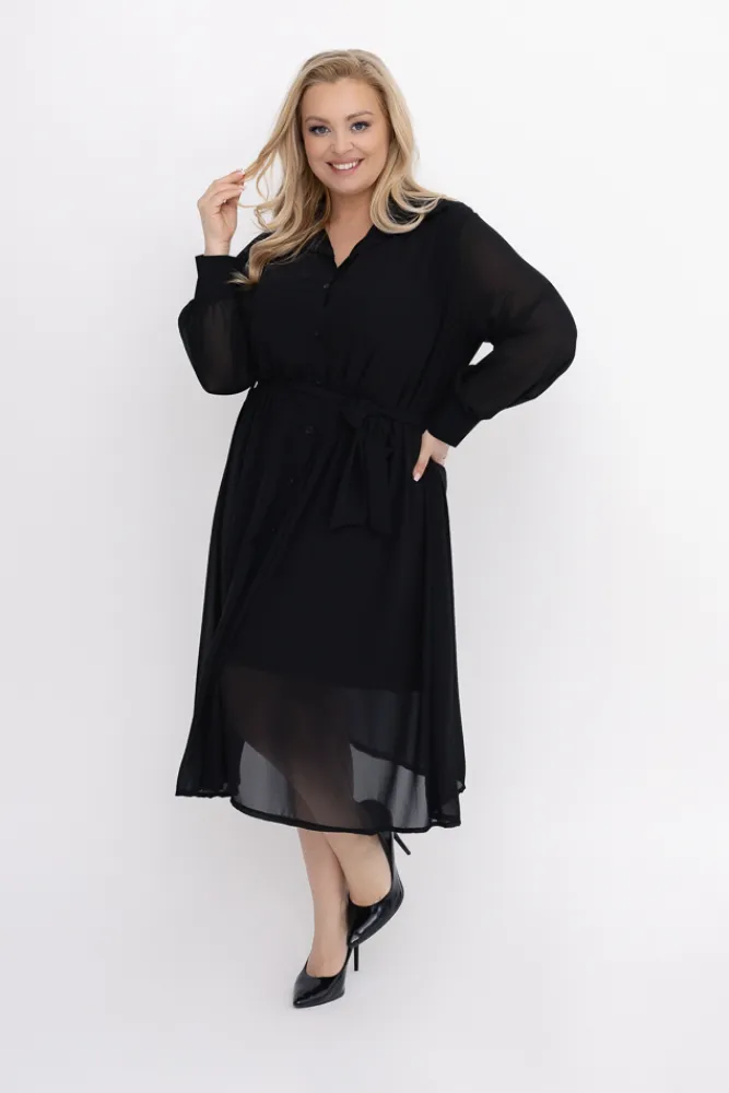 Włoski Czarna szyfonowa Sukienka koszulowa EFARINO