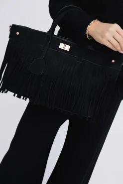 Damskie Polski Czarna Torebka z frędzlami PERVIO