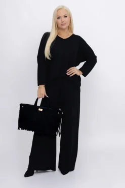 Damskie Polski Czarna Torebka z frędzlami PERVIO