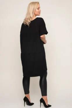 Damskie Włoski Czarna Tunika STRIPI