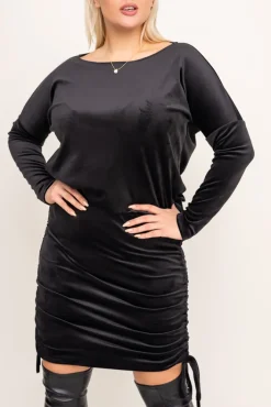 Polski Czarna welurowa Sukienka z marszczeniem VELVI