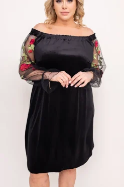 Polski Czarna welurowa Sukienka MADAME