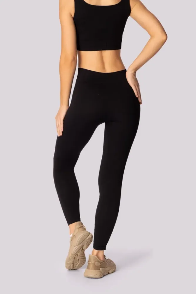 Polski Czarne Legginsy prążkowane RIBBED