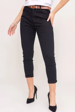 Damskie Czarne Spodnie jeansowe z paskiem SENTURIO