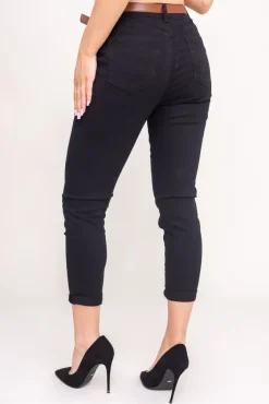 Damskie Czarne Spodnie jeansowe z paskiem SENTURIO