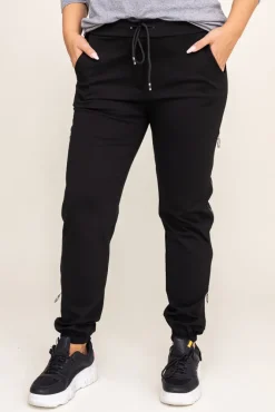 Damskie Włoski Czarne Spodnie z suwakami TEMUZI