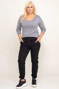 Damskie Włoski Czarne Spodnie z suwakami TEMUZI