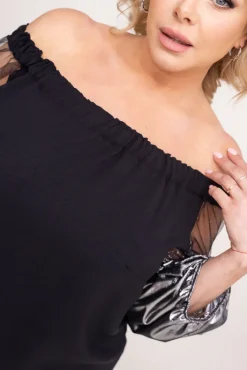 Damskie Polski Czarno-Srebrna Bluzka LAURES