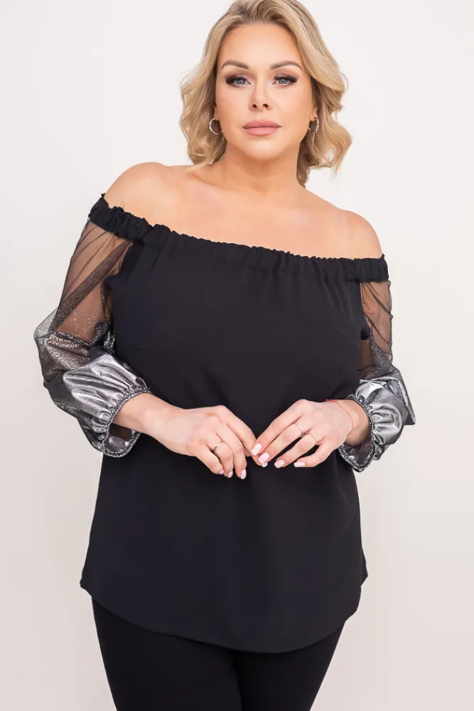 Damskie Polski Czarno-Srebrna Bluzka LAURES