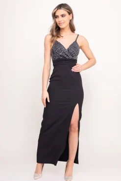 Polski Czarno-srebrna Sukienka z cekinami SELIA