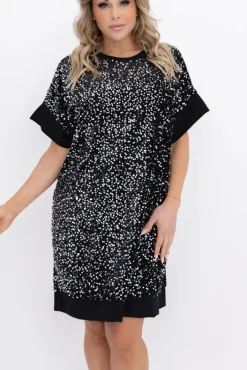 Włoski Czarno-srebrna Sukienka z cekinami SIMENO