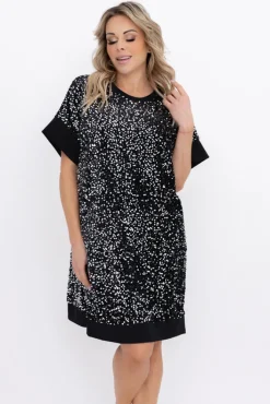 Włoski Czarno-srebrna Sukienka z cekinami SIMENO