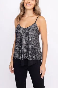 Damskie Włoski Czarno-srebrny Top z cekinami BATUMI