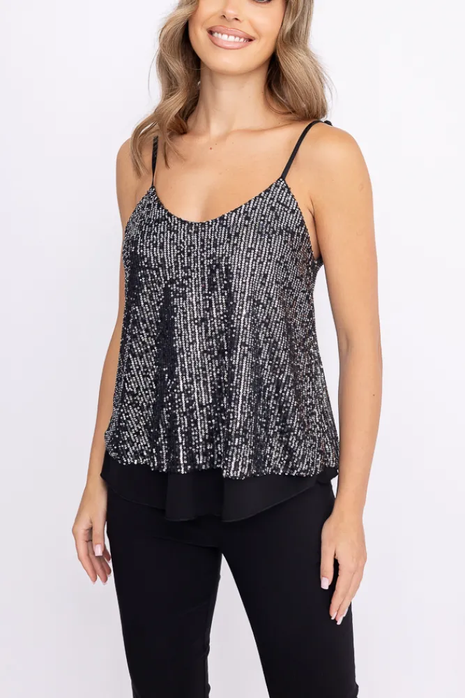 Damskie Włoski Czarno-srebrny Top z cekinami BATUMI