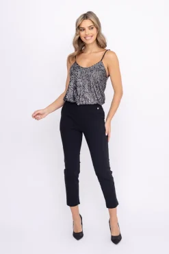 Damskie Włoski Czarno-srebrny Top z cekinami BATUMI