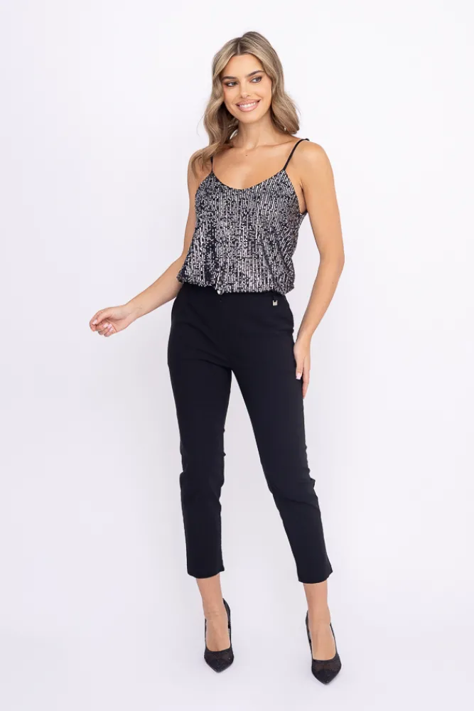 Damskie Włoski Czarno-srebrny Top z cekinami BATUMI