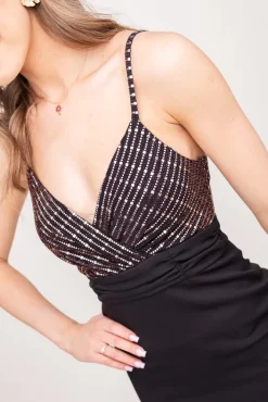 Polski Czarno-złota Sukienka z cekinami SELIA