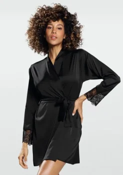 Polski Czarny Szlafrok satynowy MARLENA