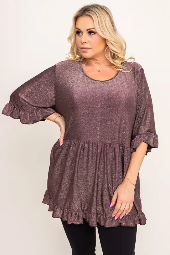 Damskie Polski Czekoladowa Bluzka brokatowa MISTI