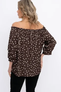 Damskie Włoski Czekoladowa Bluzka z marszczonymi rękawami HENDI Wzór 1