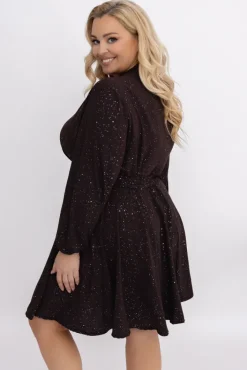 Włoski Czekoladowa błyszcząca Sukienka z paskiem RESTORI